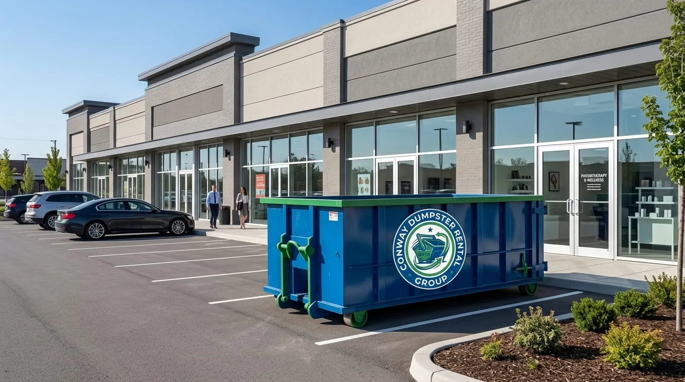 Dumpster rental in Russellville, AR Roll-off dumpster rental delivered to a Russellville, AR property by Conway Dumpster Rental Group