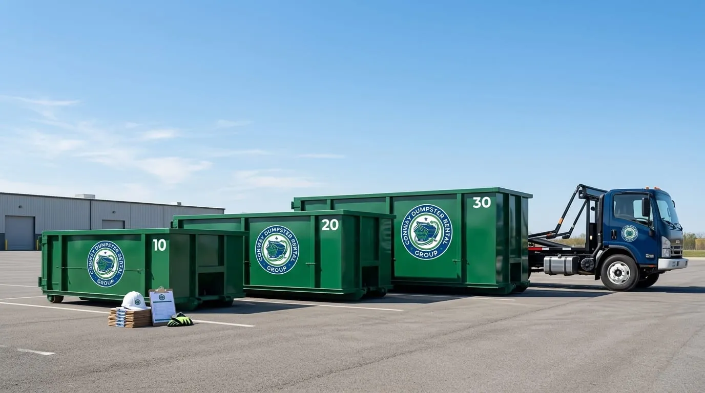 Range of dumpster sizes from Conway Dumpster Rental Group in Conway, AR