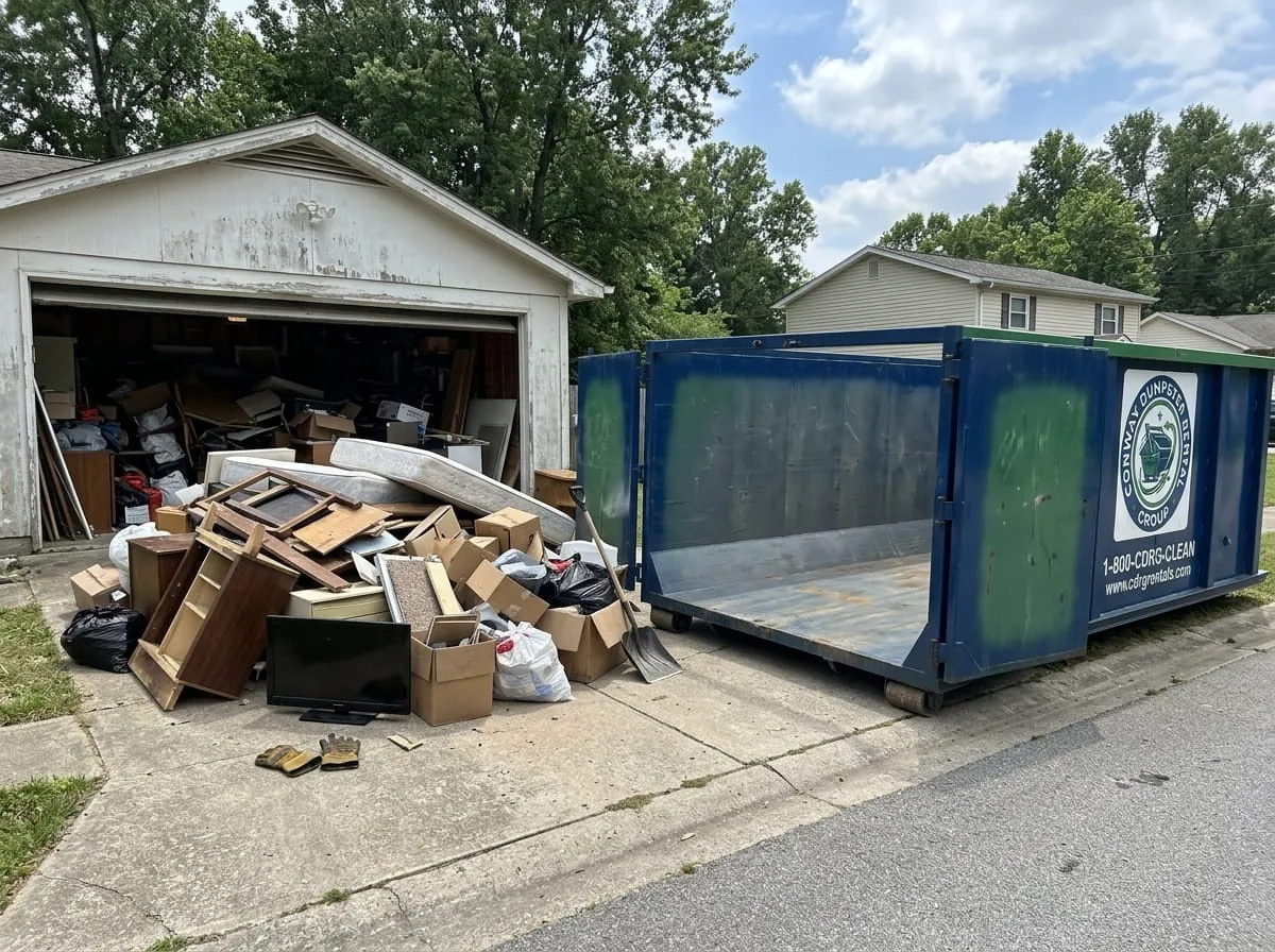 Dumpster rental in Guy, AR Roll-off dumpster rental delivered to a Guy, AR property by Conway Dumpster Rental Group